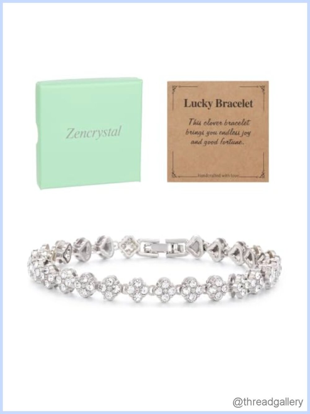 Rhinestone Four-Leaf Clover Tennis Bracelet Silver-Tone Alloy Jewelry Women Gift